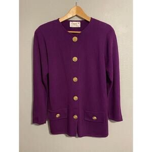 Vintage Laura by Alyzia Womens Cardigan Petite Medium Purple Gold Buttons Preppy